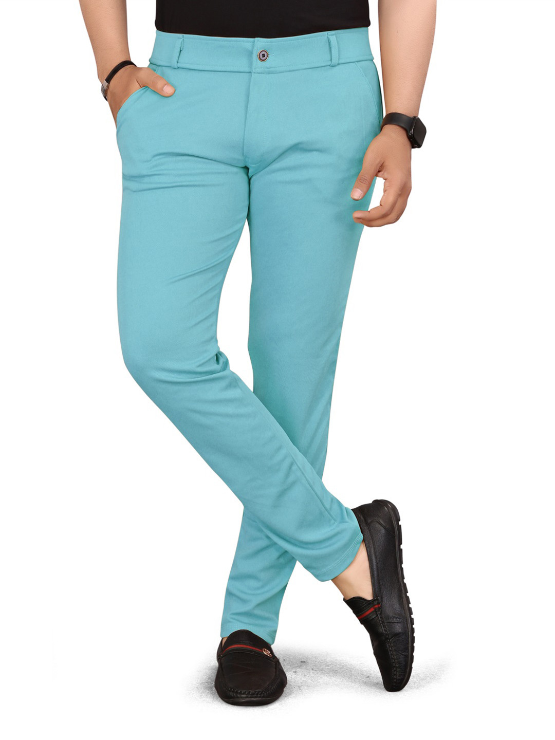 Alankrit Textiles Men Blue Solid  Polyester Comfort Trousers