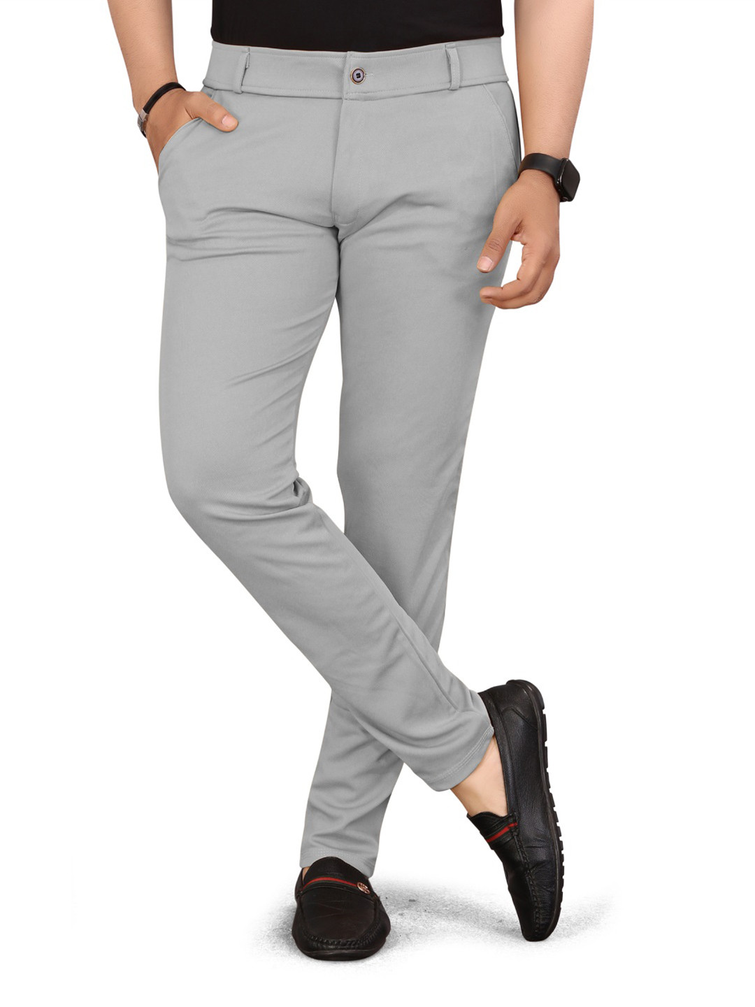 Alankrit Textiles Men Grey Solid Mid Rise Polyester Trouser