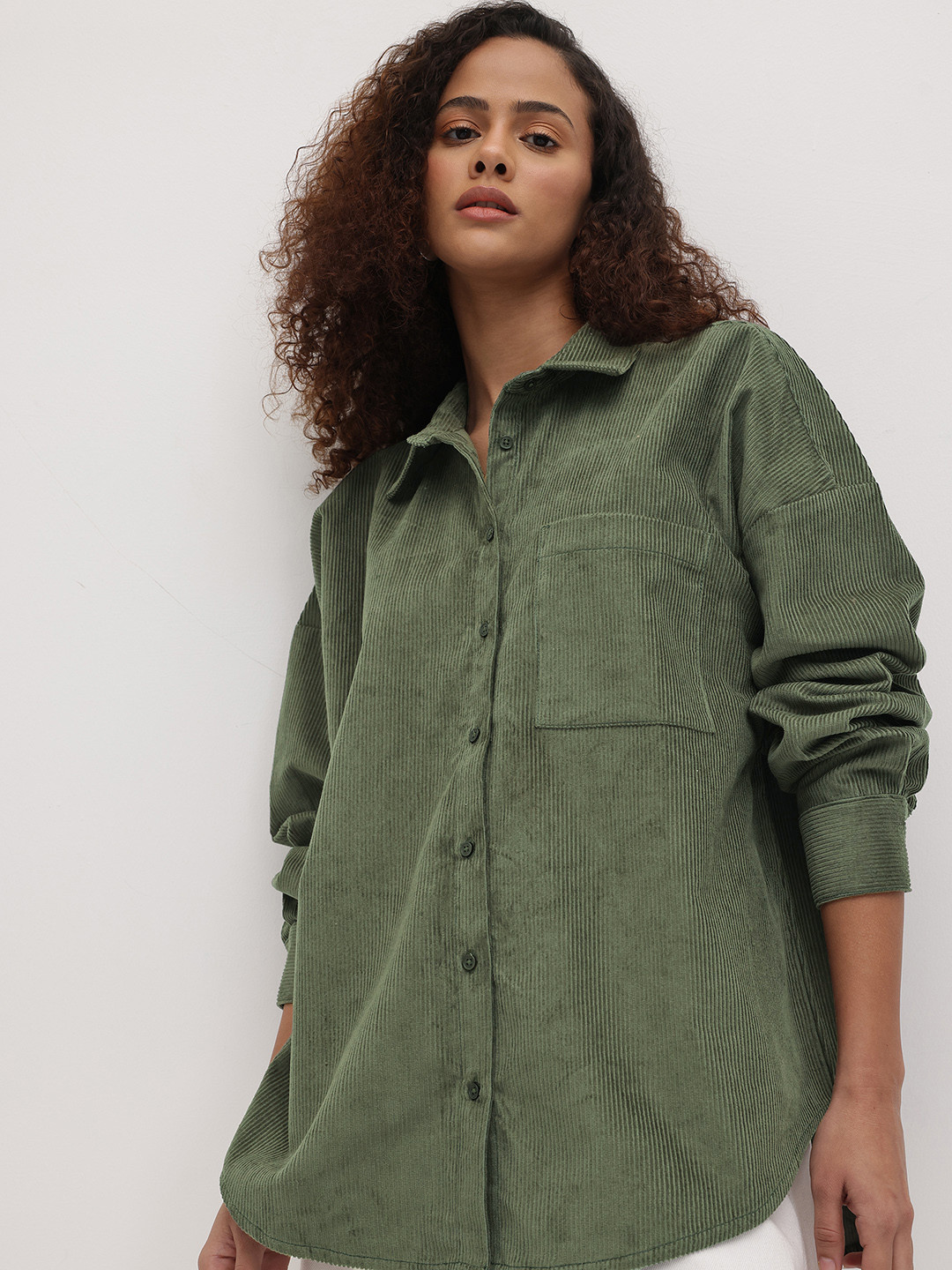 The Roadster Life Co. Corduroy High-Low Longline Oversized Shirt