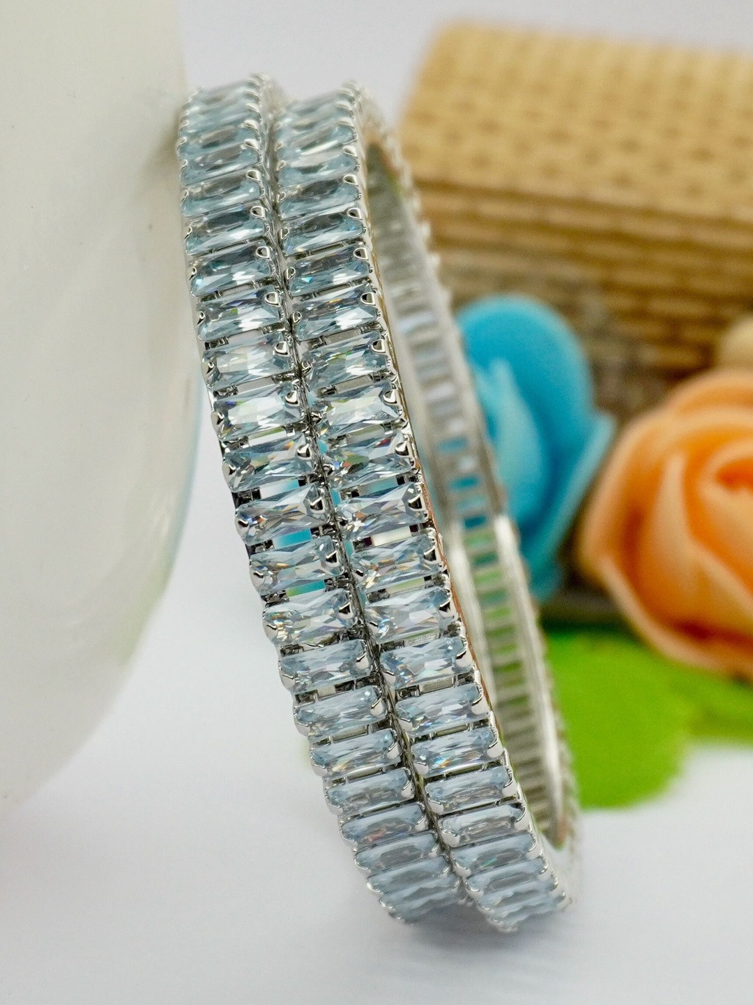 Panini jewels Set of 2 Rhodium-Plated Crystals Studded Bangles