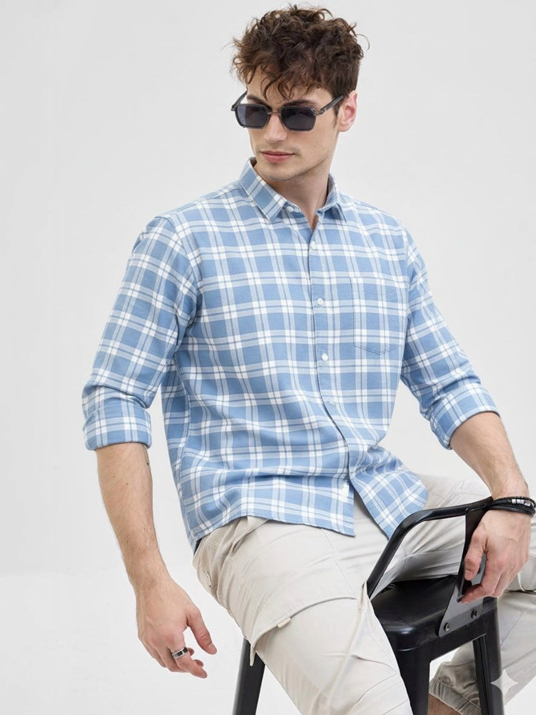 OTUS Men Classic Slim Fit Tartan Checks Checked Casual Shirt