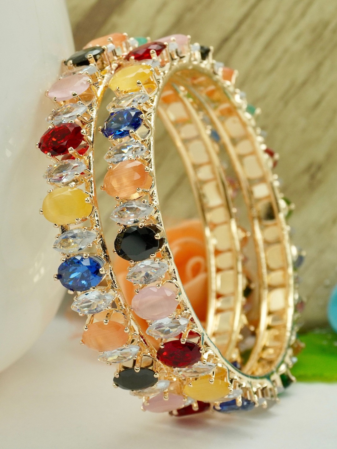 Panini jewels Set of 2 Gold-Plated American Diamond Studded Bangles