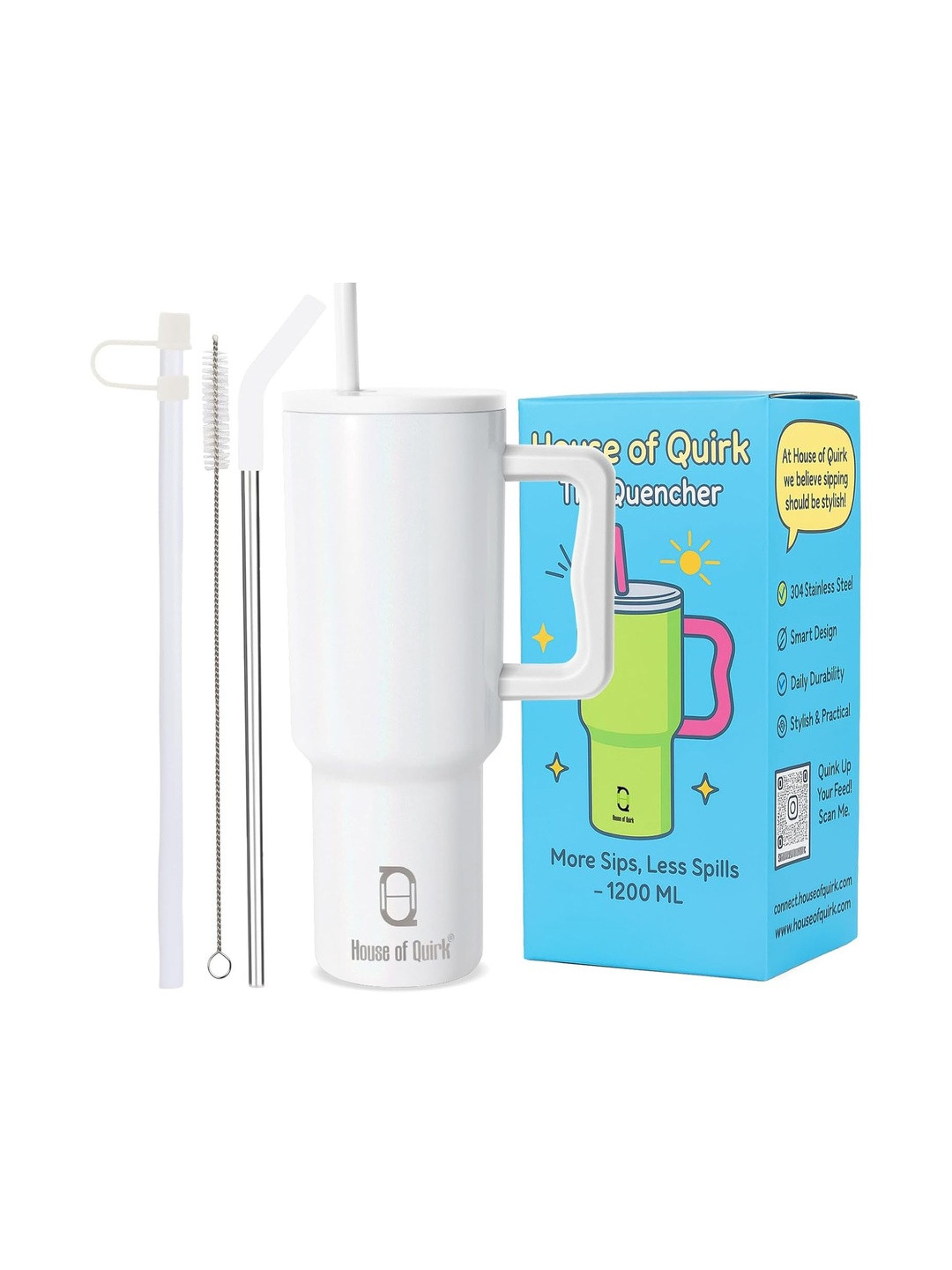 HOUSE OF QUIRK White Single Stainless Steel Brand Logo Double Wall Vacuum Water Bottle