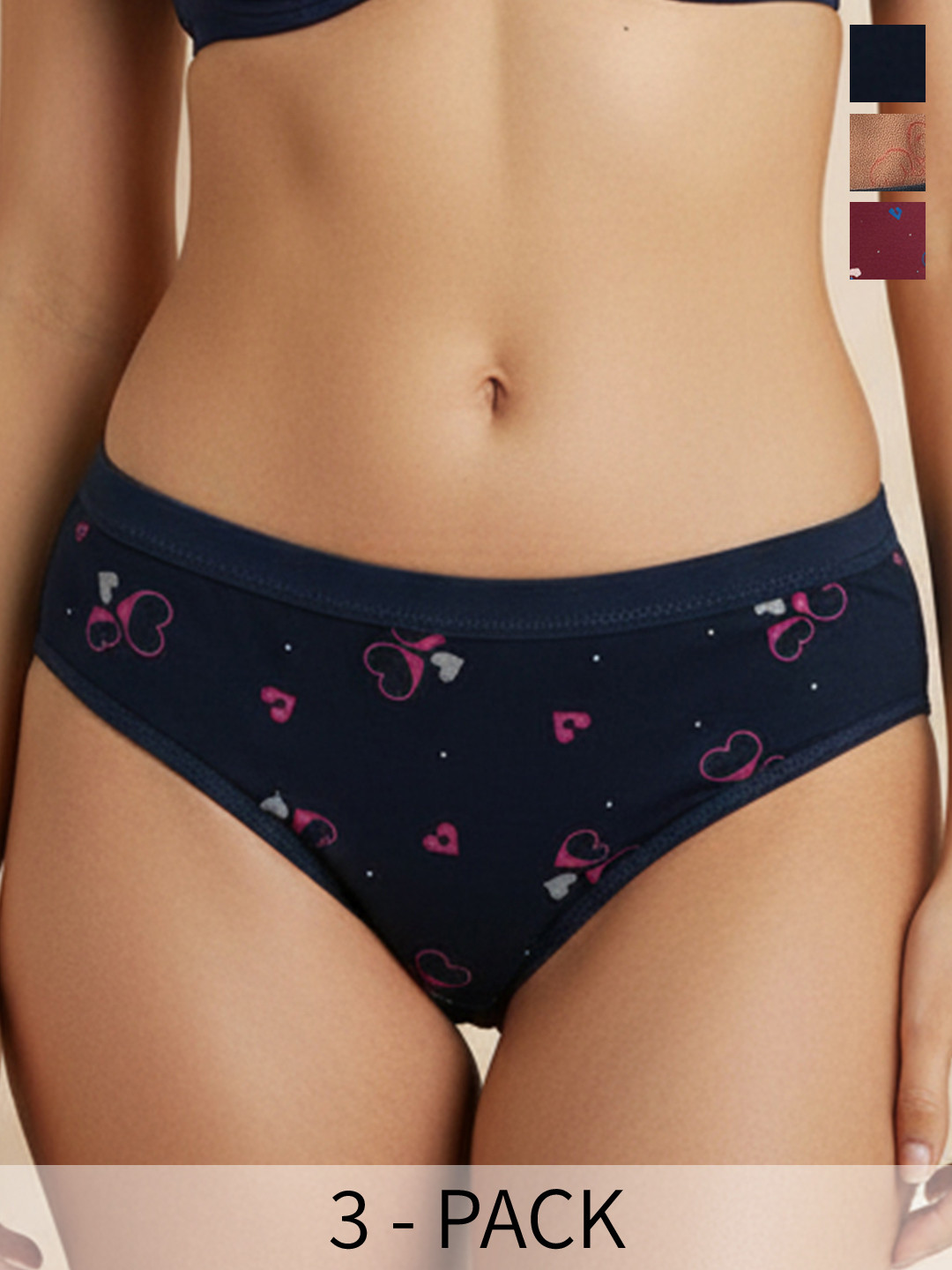 FiveFlag Pack Of 3 Printed Pure Combed Cotton Mid-Rise Antibacterial Hipster Briefs