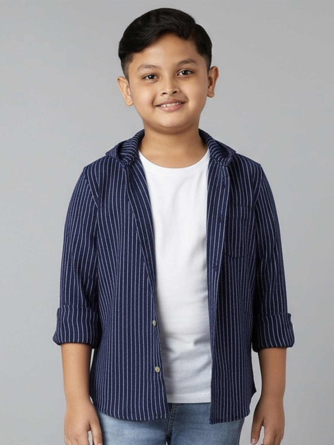 YK Boys Comfort Vertical Stripes Hooded Long Sleeves Cotton Casual Shirt