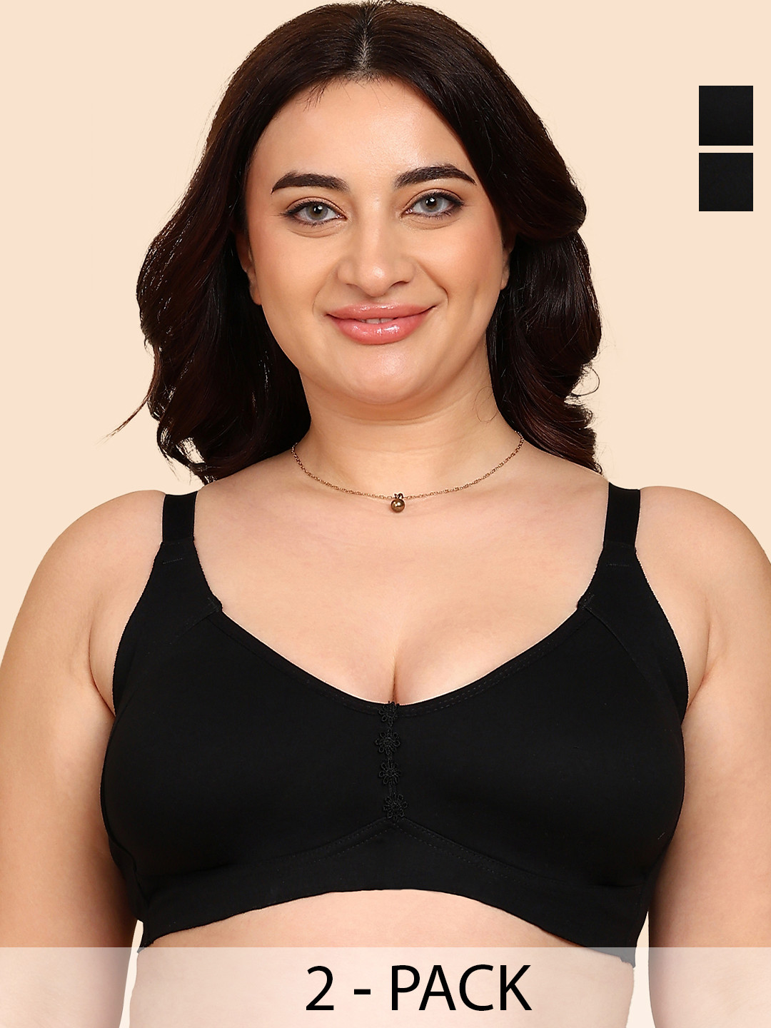 KOMLI Pack of 2 Bonded Breathable Cotton Plus Size M-Frame Minimiser Non-Padded Bra