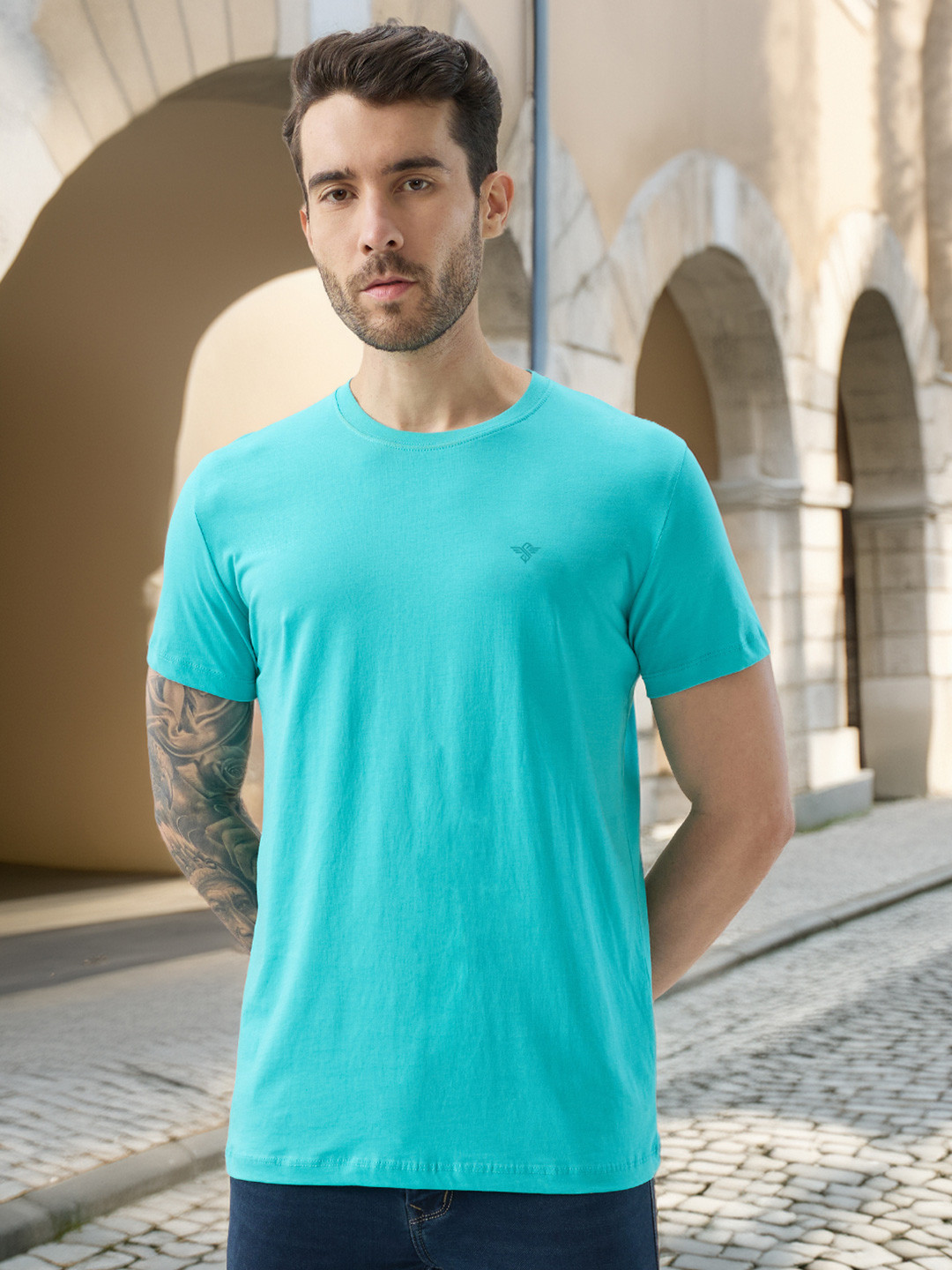 Status Quo Men Solid Pure Cotton T-shirt