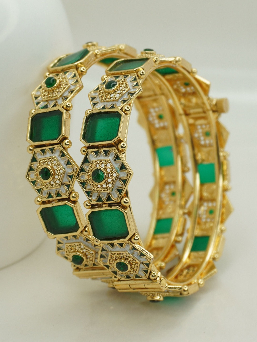 Panini jewels Set of 2 Gold-Plated Stones Floral Bangles