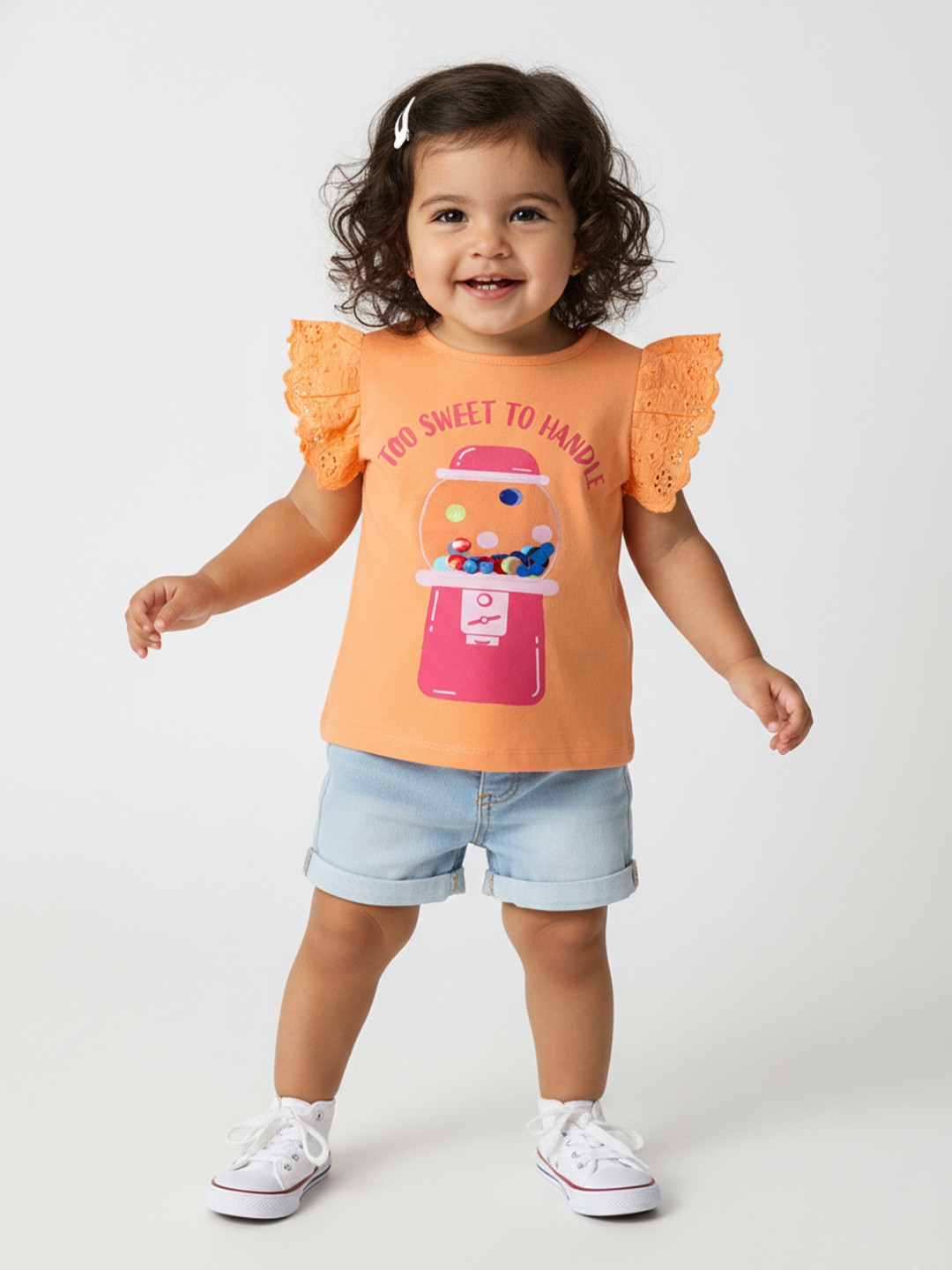 Nauti Nati Orange Printed Cotton Top for Girls