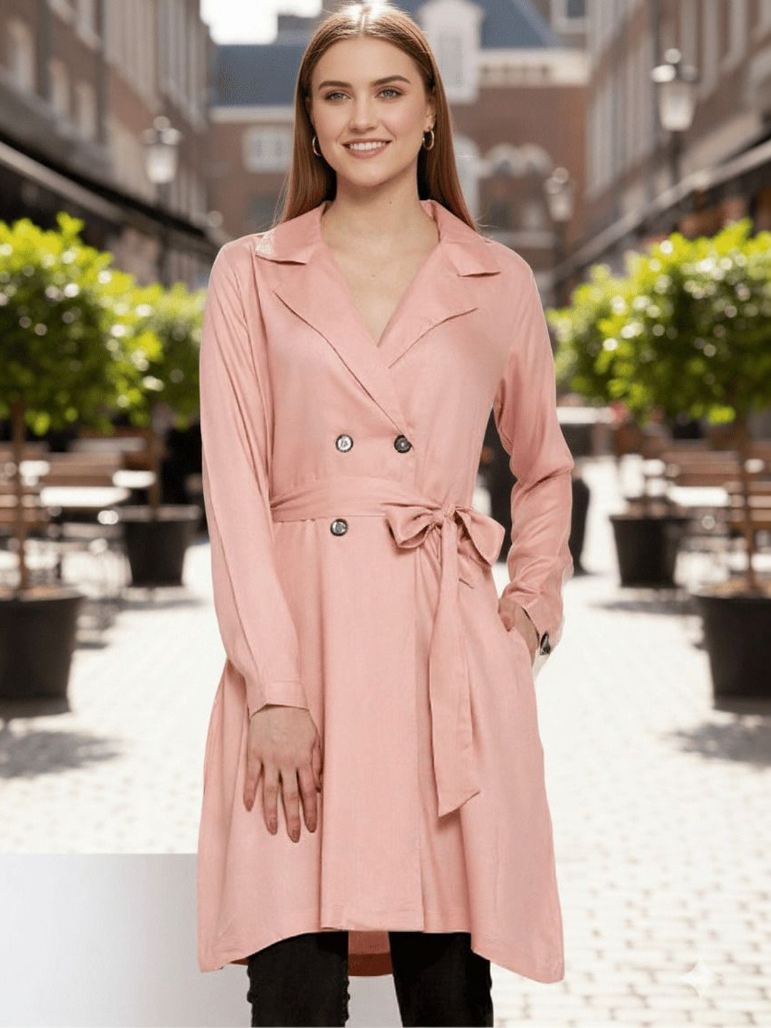 Style Quotient Notched Lapel Longline Trench Coat