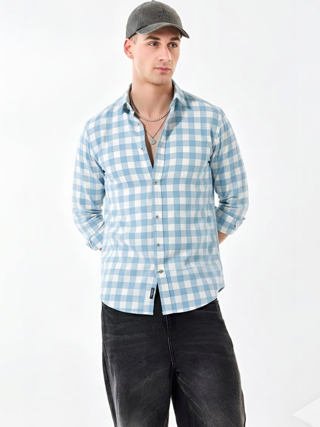 OTUS Men Classic Slim Fit Gingham Checks Checked Casual Shirt
