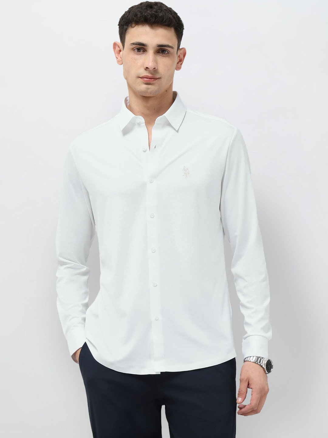 U.S. Polo Assn. Men Solid Tailored Fit Knit Shirt