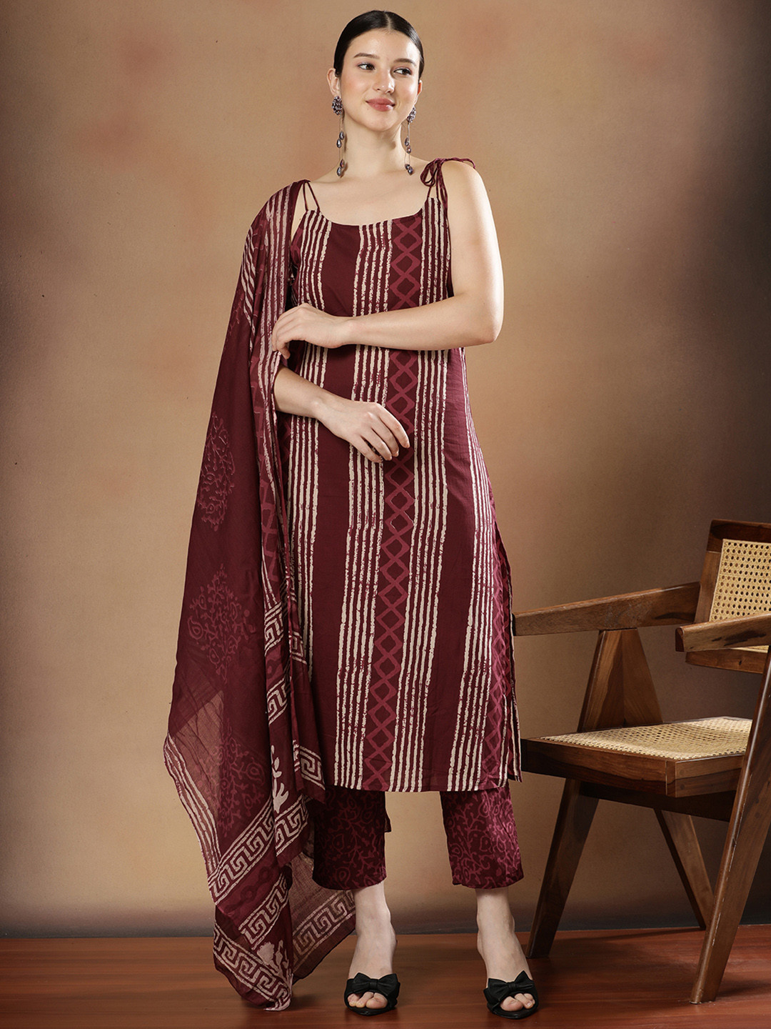 SHAHAD Women Ethnic Motifs Printed Regular Pure Cotton Kurta with Trousers & With Dupatta