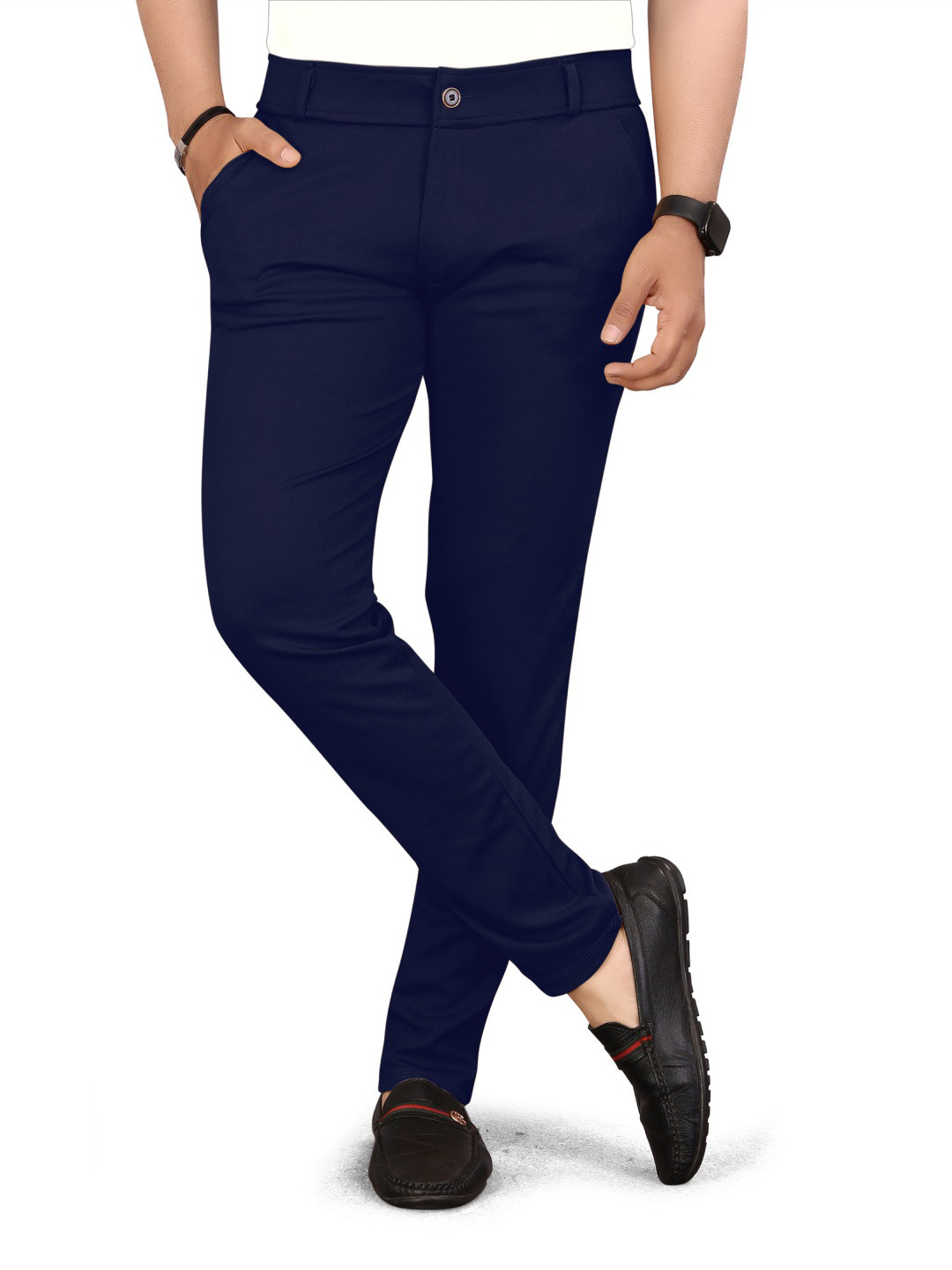 BHAVESHBHAI Men Solid Mid-Rise Regular Fit Comfort Trousers
