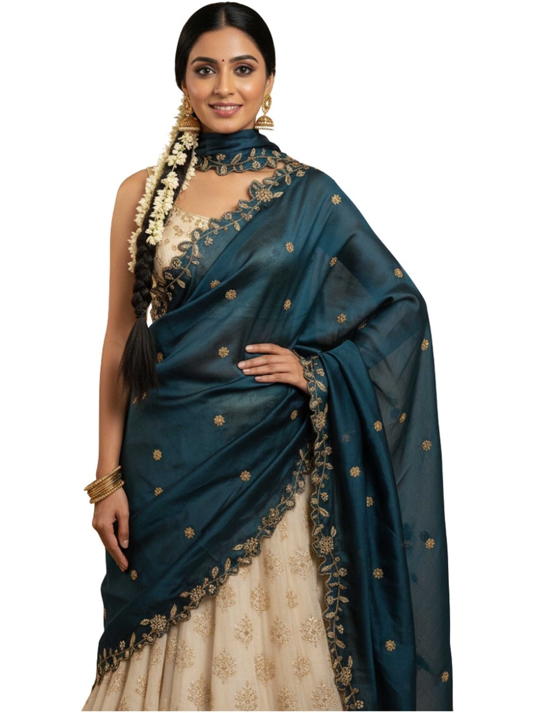 Fabcartz Embroidered Dupatta with Beads and Stones