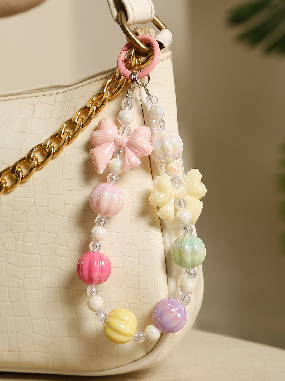 Stoln Artifcial Beaded Bow with beads Bag Charm