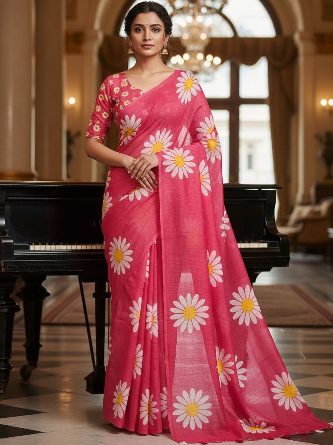 Moda Rapido Floral Linen Blend Saree