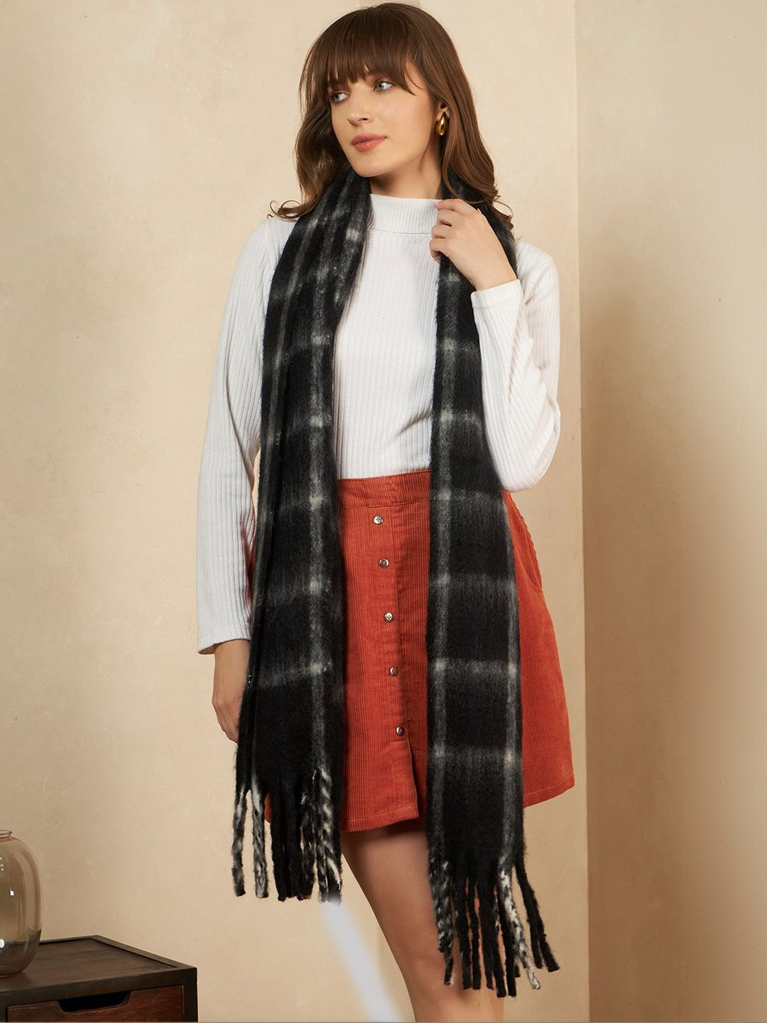 HANDICRAFT PALACE Women Checked Woven Design Reversible Woollen Scarf
