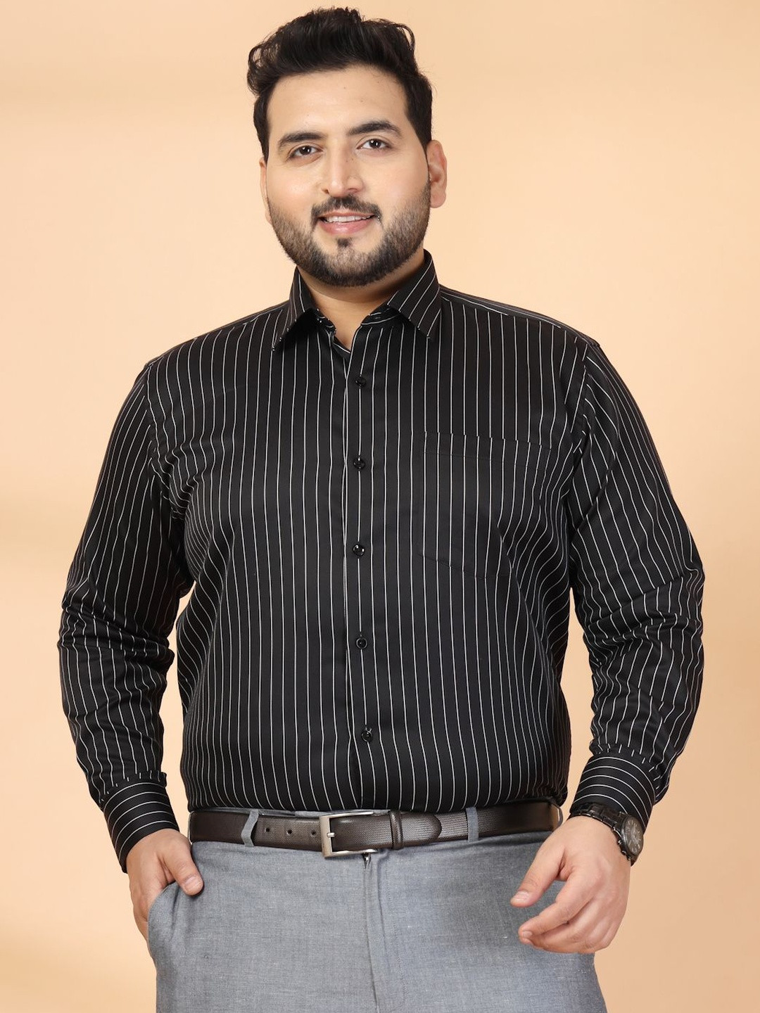 plusS Men Classic Striped Formal Shirt