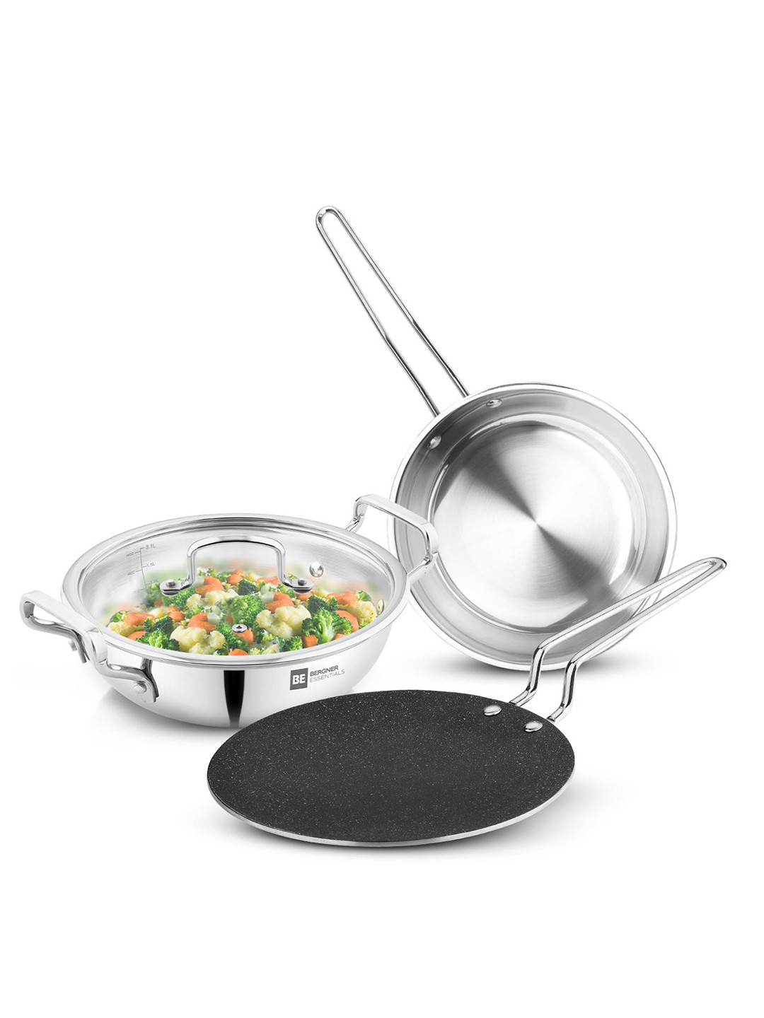 BERGNER Silver-Toned Induction Base Aluminium Cookware Set of