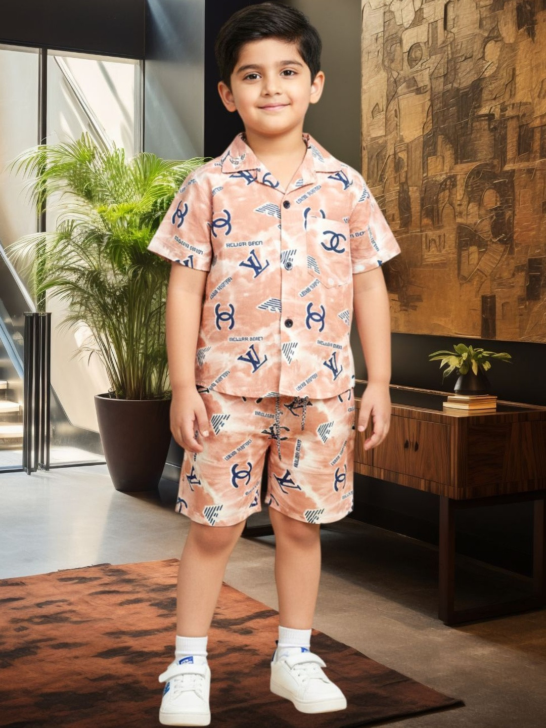 XBOYZ Kids Printed Pure Cotton Shirt With Shorts Clothing Set