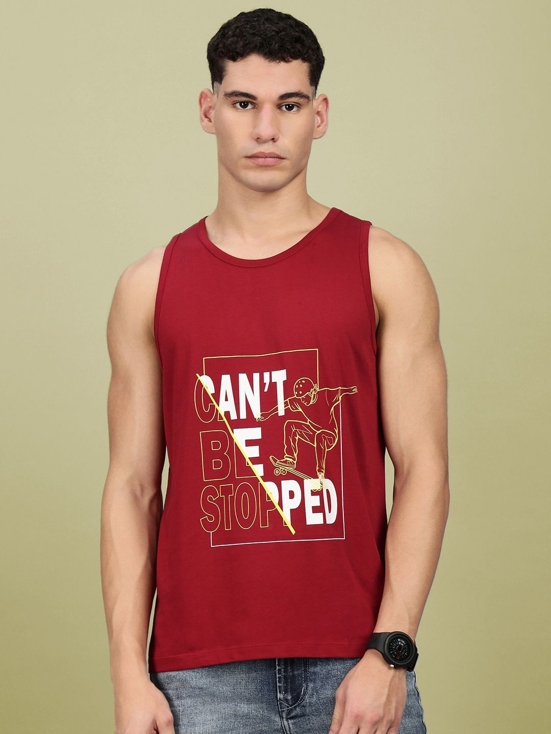 LUX NITRO Men Printed Combed Cotton Sleeveless Scoop Neck Tank Top