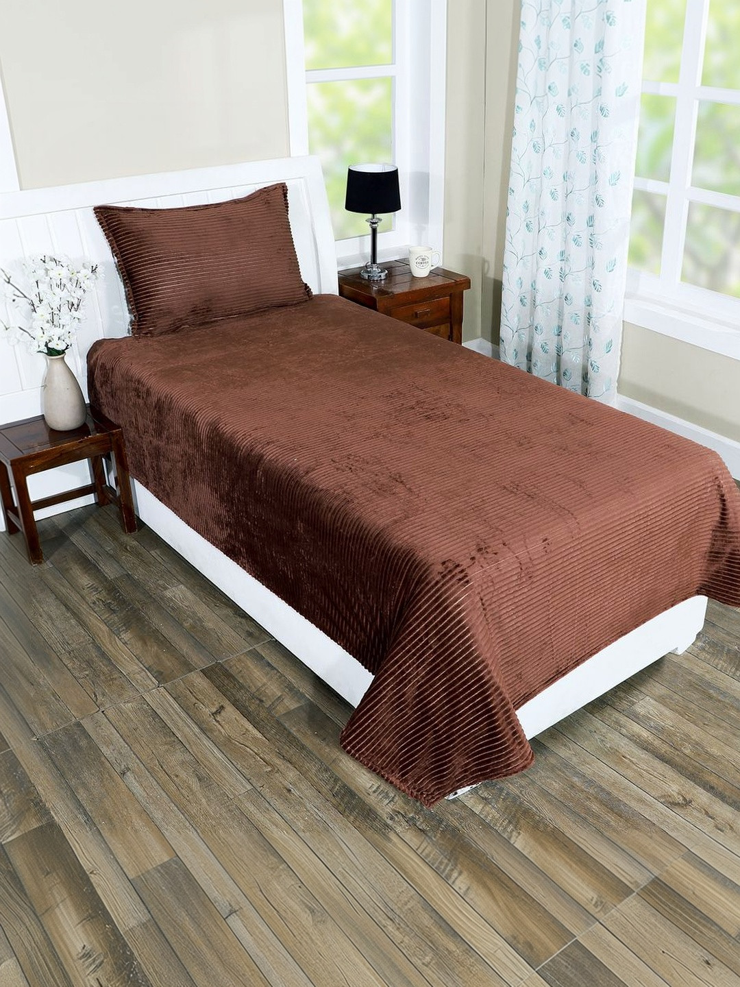 RD TREND Dark Coffee Wool 220 TC Single Fine Bedsheet with a Pillow Cover-60x90 inches