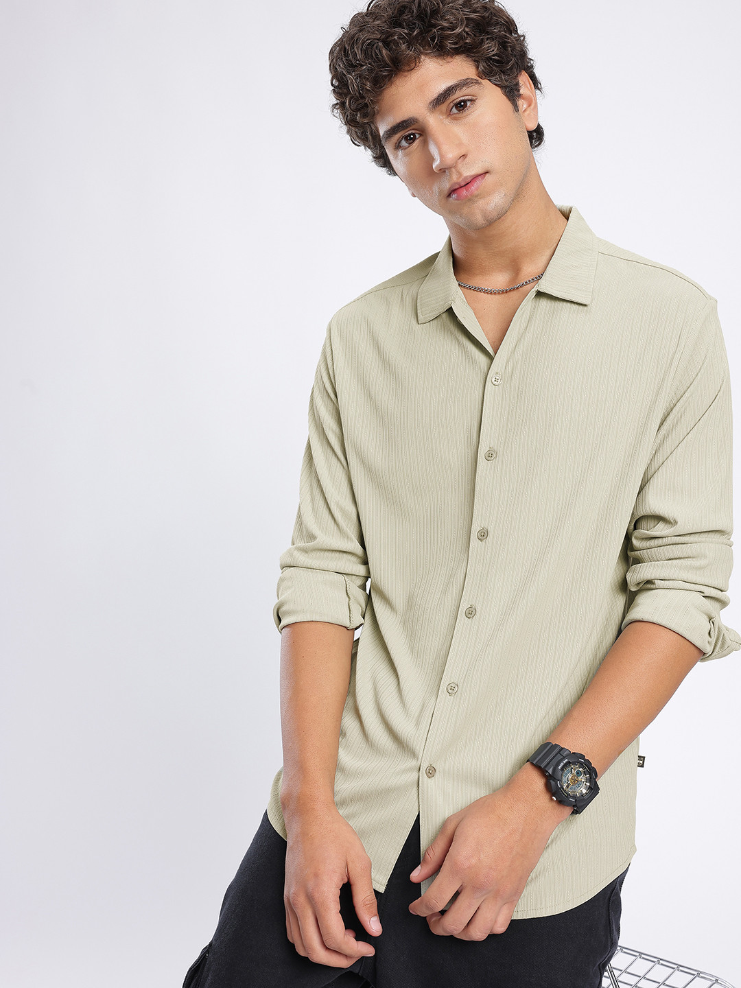 glitchez Striped Textured Casual Shirt
