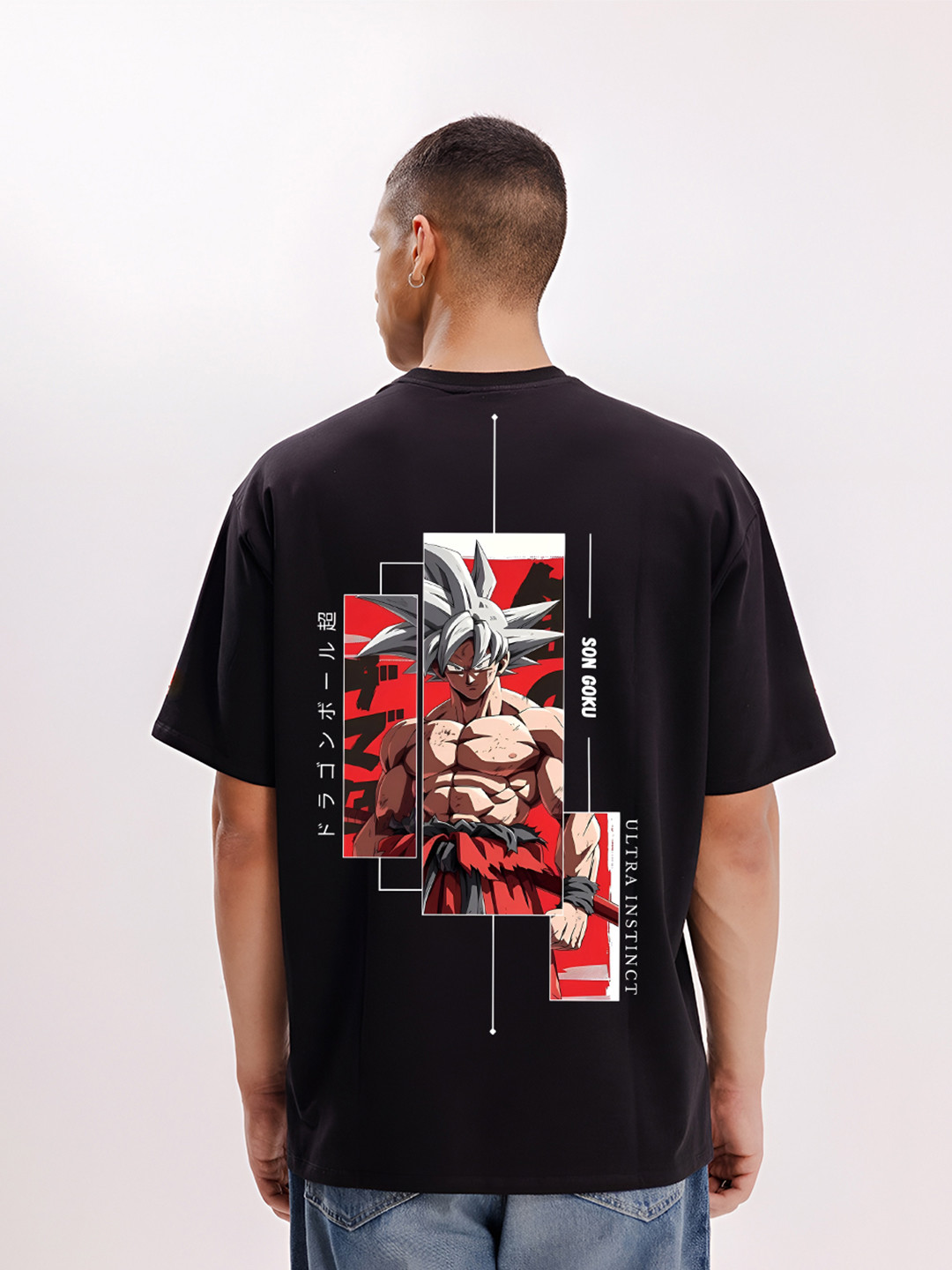 BDSQUARE Men Dragon Ball Z Printed Round Neck Drop-Shoulder Sleeves Oversized T-shirt