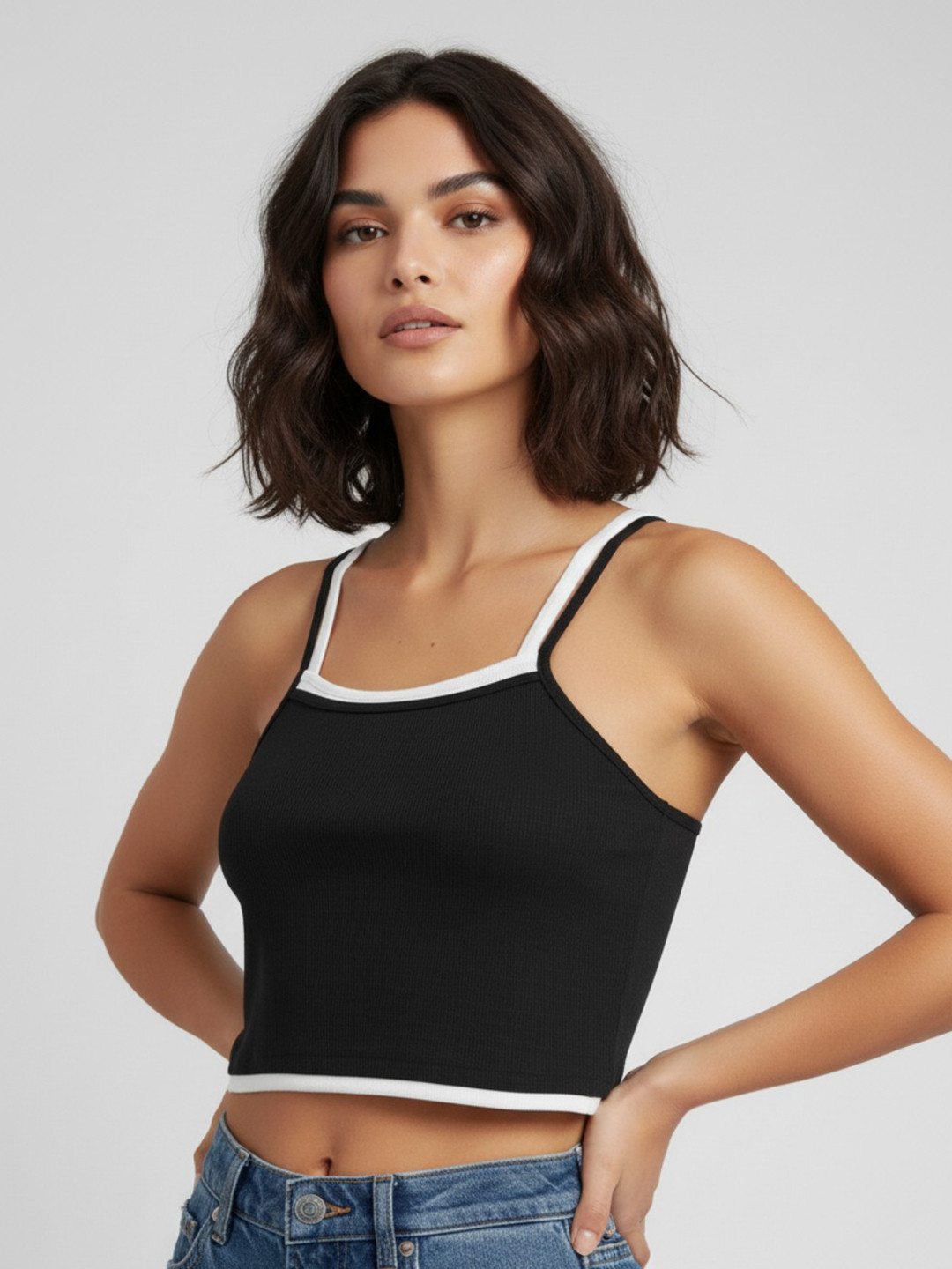 glitchez Layered Textured Crop Cami Top