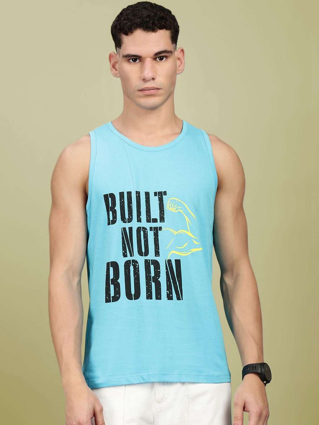LUX NITRO Men Printed Combed Cotton Sleeveless Scoop Neck Tank Top