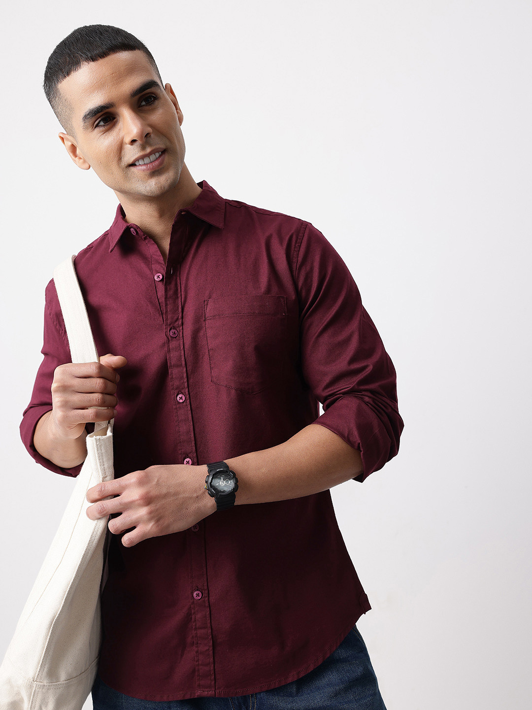 Mast & Harbour Spread Collar Pure Cotton Casual Shirt