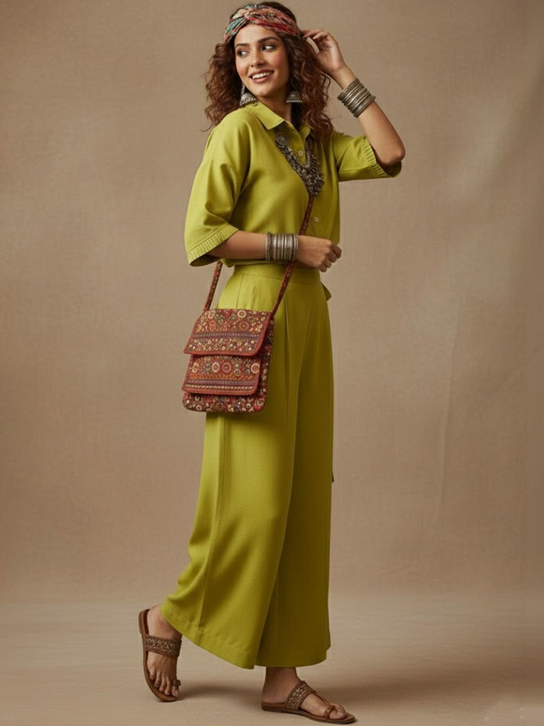 Varanga Shirt Collar Neck Shirt With Palazzos Co-Ords