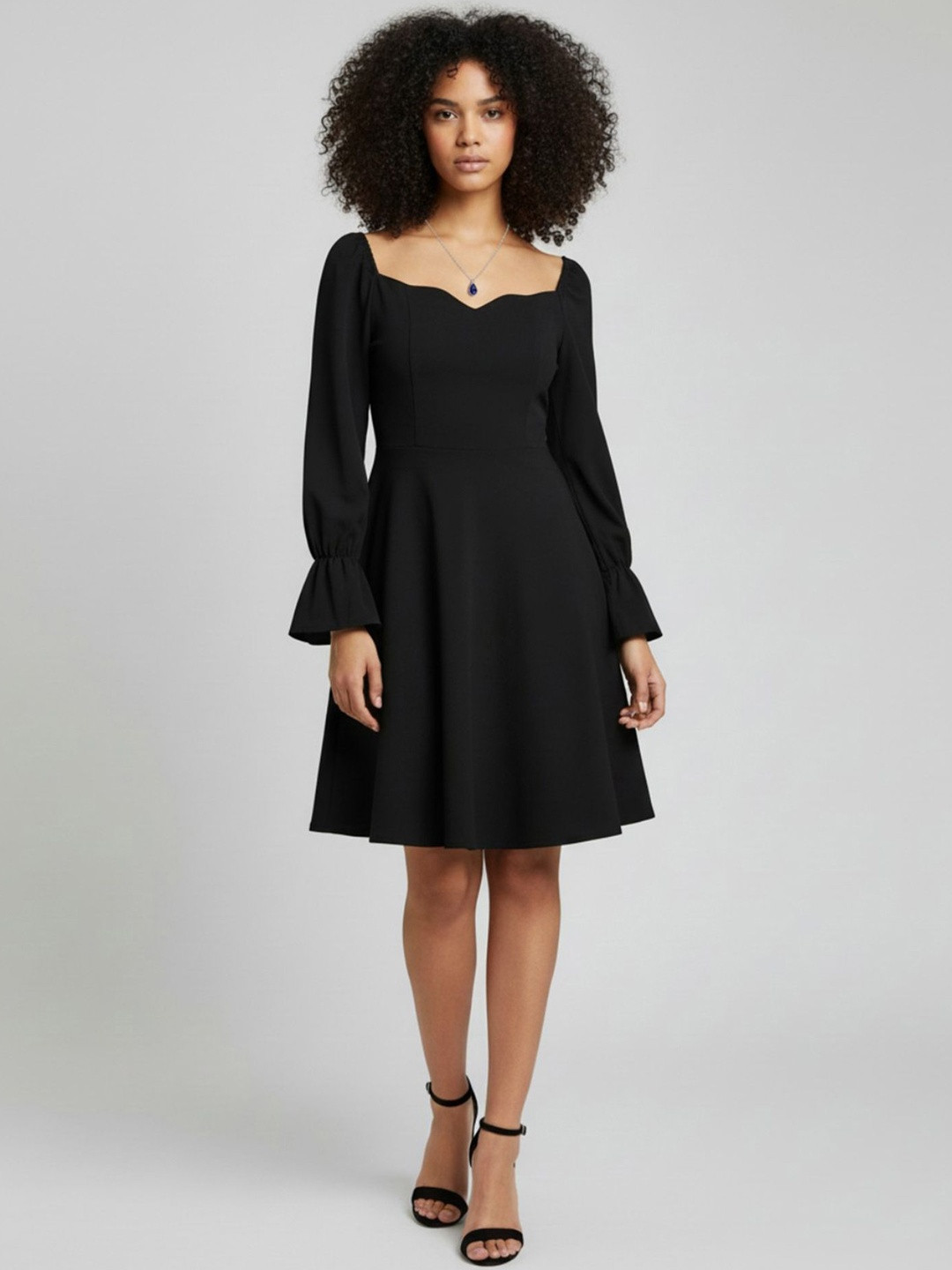 glitchez Flared Sleeve Fit & Flare Dress