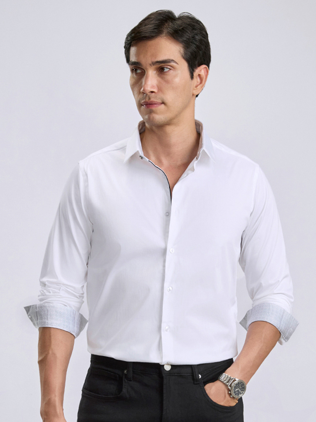 KINGDOM OF WHITE Men Giza Cotton Slim Fit White Party Shirt