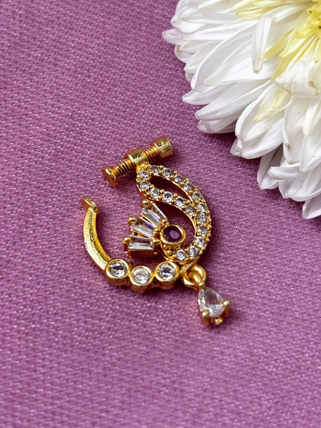 VIVAZS Gold-Plated American Diamond Studded Ring Nosepin