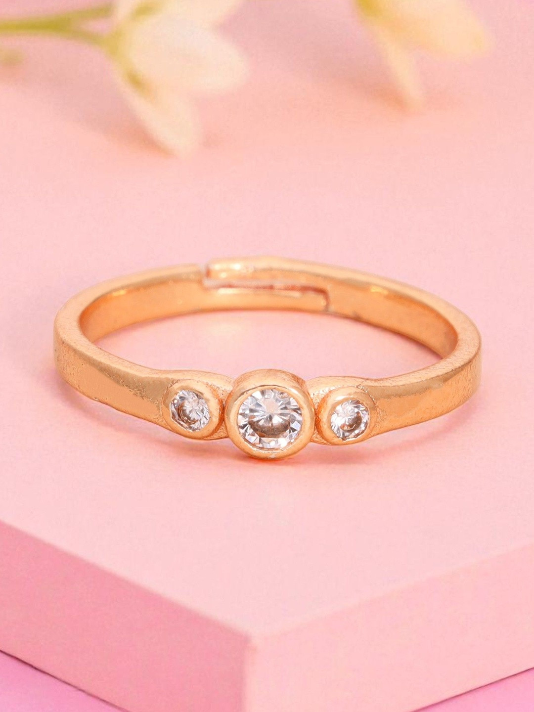 Anouk Rose Gold-Plated American Diamond Stone-Studded Adjustable Finger Ring