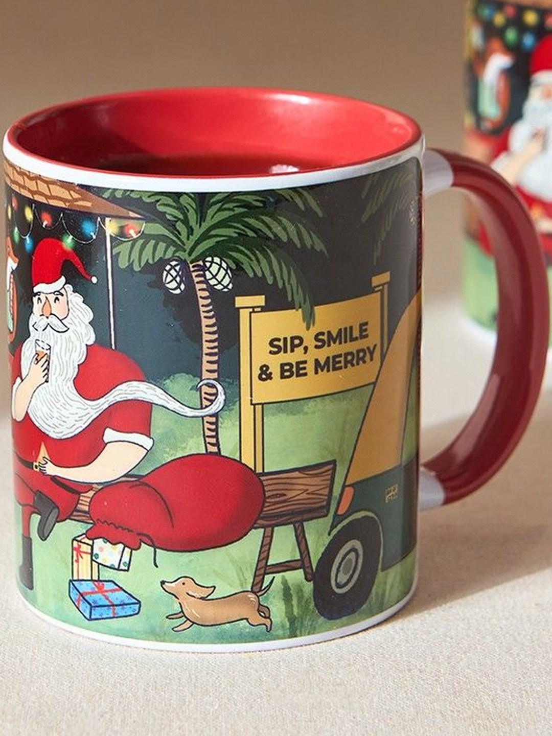 Chumbak Green & Red Printed Ceramic Mug