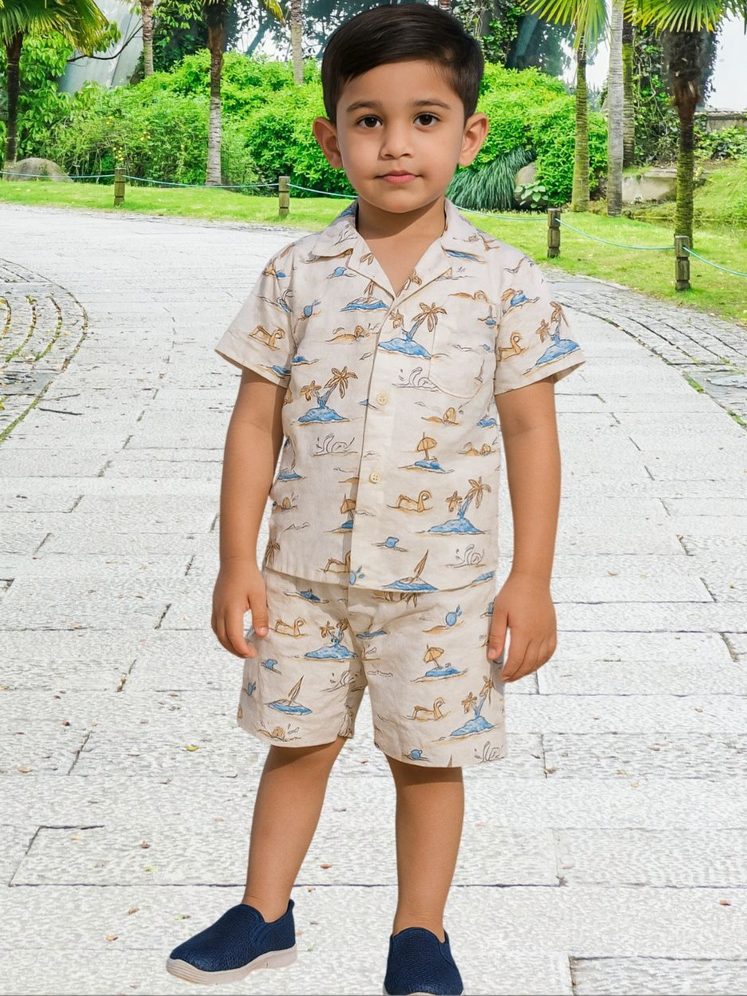 XBOYZ Boys Printed Pure Cotton Shirt With Shorts Clothing Set