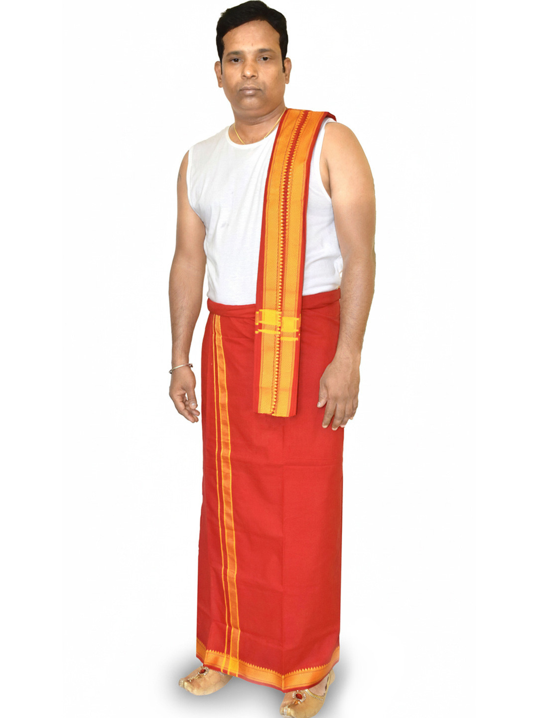 TUNI MANI Men Cotton Padi Pettu Border Dhoti With Towel