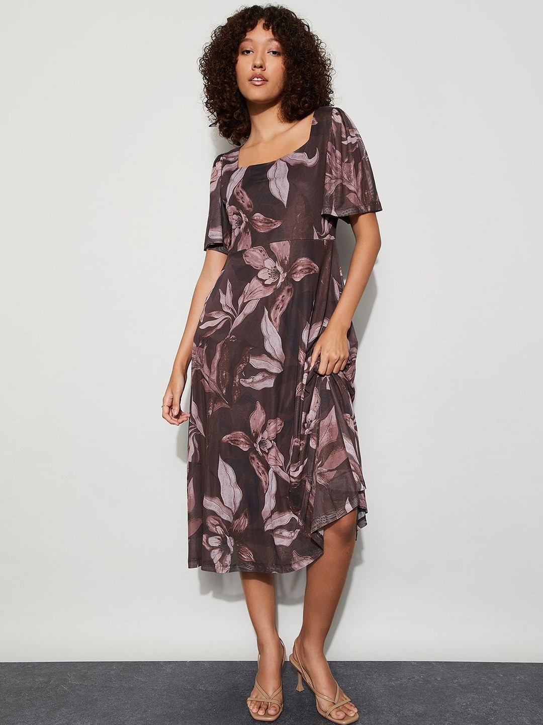 CODE by Lifestyle Floral Print Flutter Sleeve Midi Dress