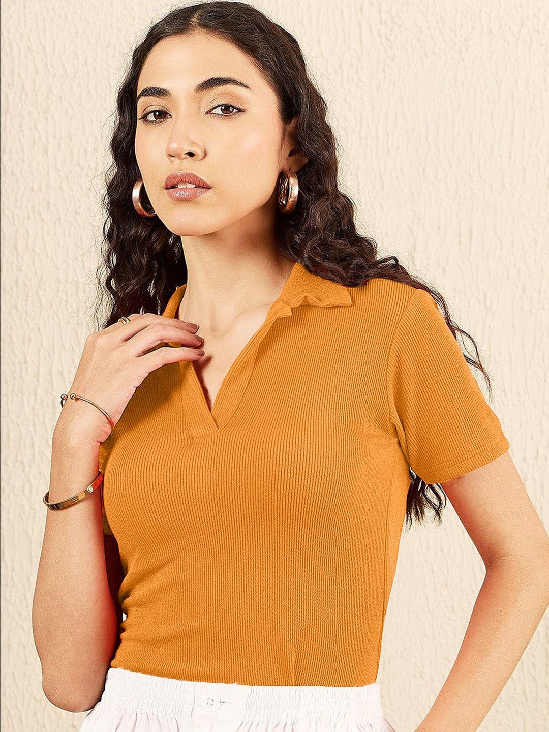 Fabflee Shirt Collar Short Sleeves Top