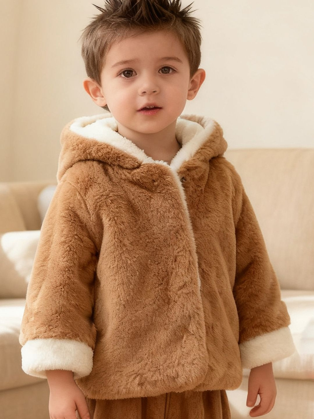 INCLUD Ear Faux Fur Trim Hooded Puffer Jacket