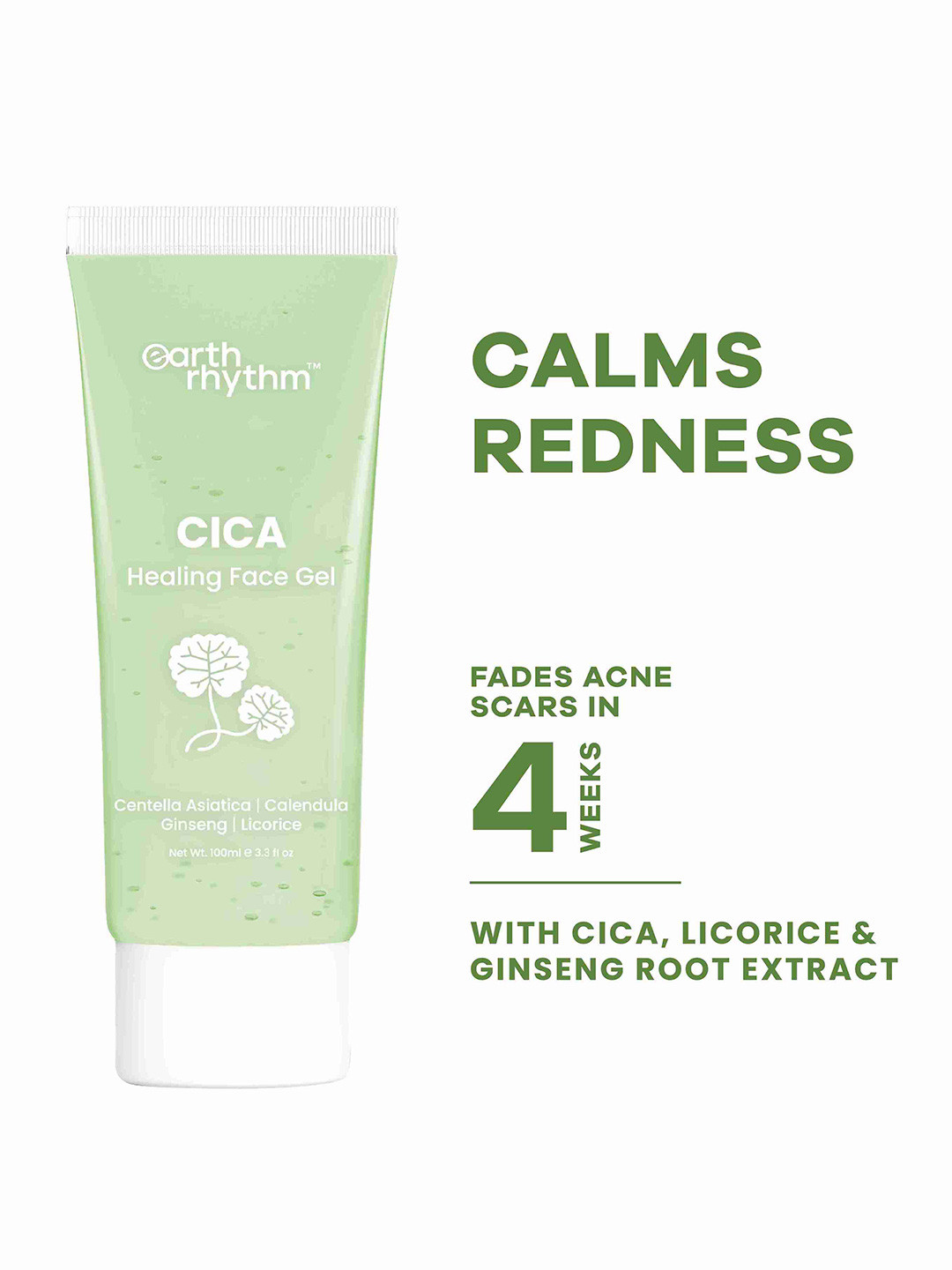 Earth Rhythm Cica Gel, Reduces Redness, Fade Scars, for Oily & Acne Prone Skin - 100gm