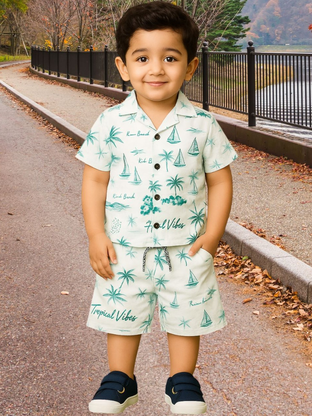 XBOYZ Kids Printed Pure Cotton Shirt Collar Neck Shirt With Shorts Clothing Set