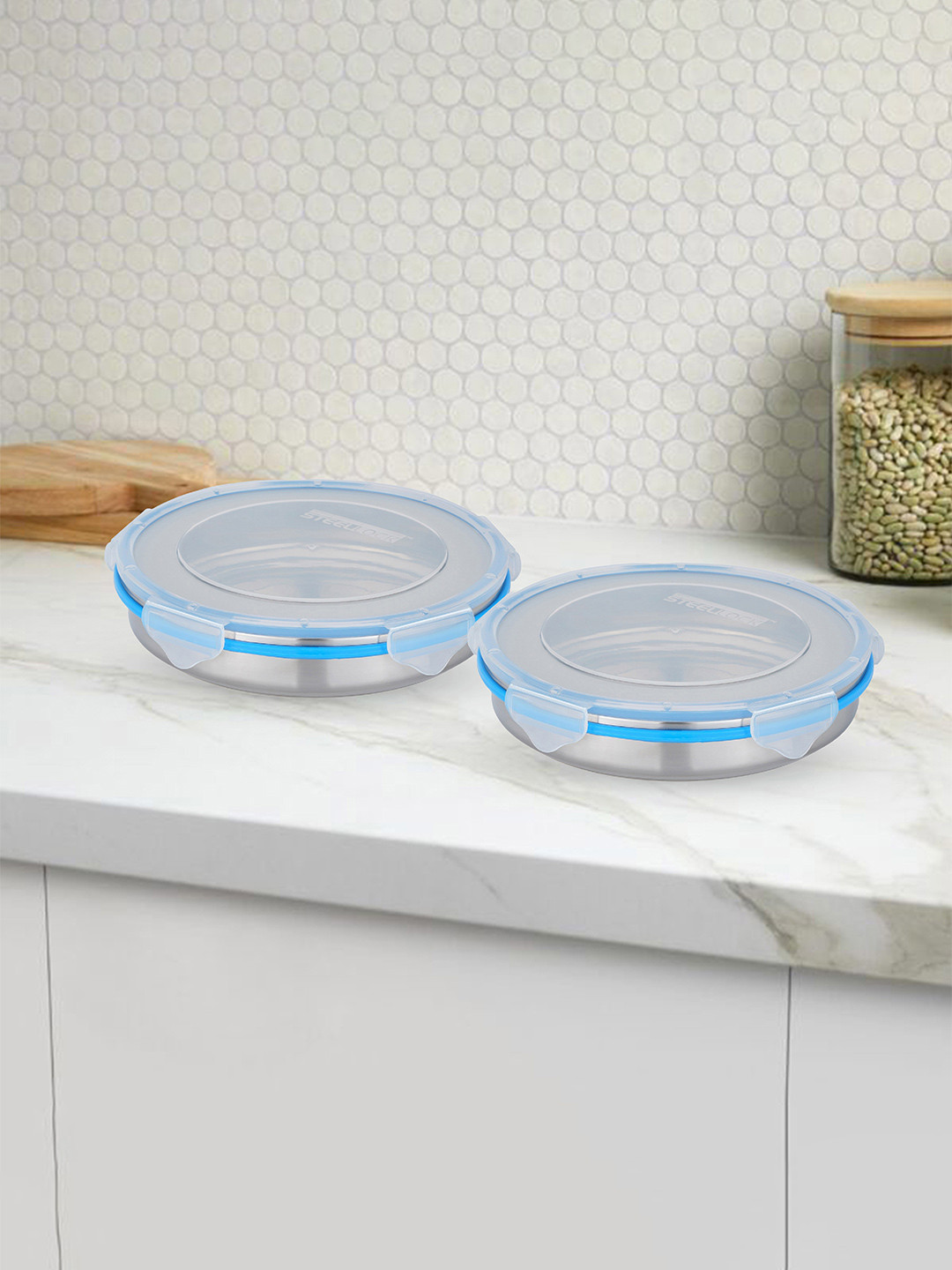 STEELLOCK Set Of 2 Silver-Toned 2025 Stainless Steel Air Tight Canister Container