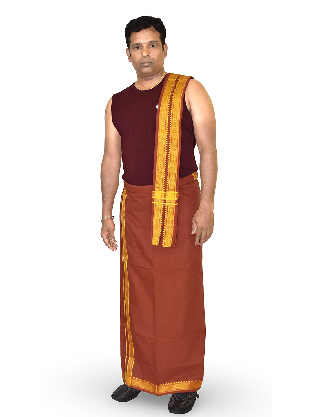 TUNI MANI Men Cotton Padi Pettu Border Dhoti With Towel