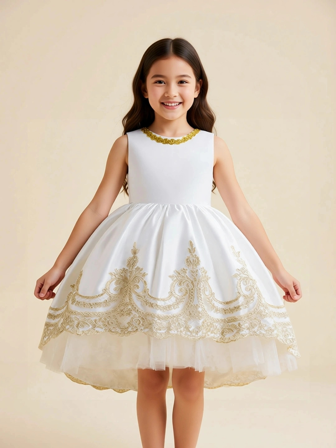 StyleCast x Revolte Girls Ethnic Motifs Embroidered High-Low Fit and Flare Midi Dress