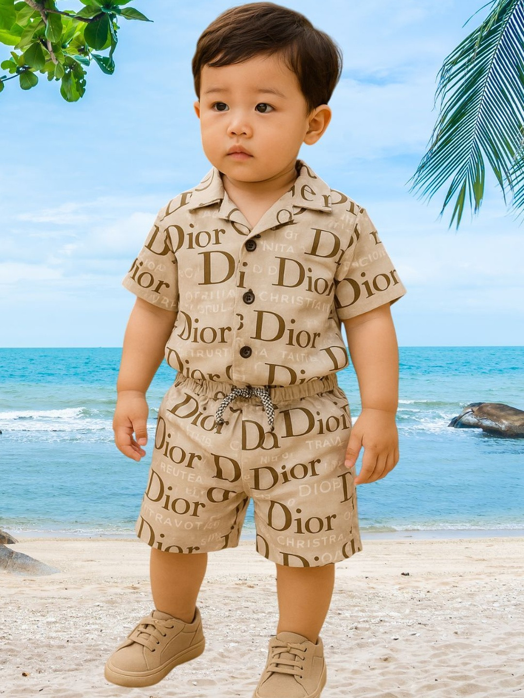 XBOYZ Kids Printed Pure Cotton Short Sleeve Shirt With Shorts