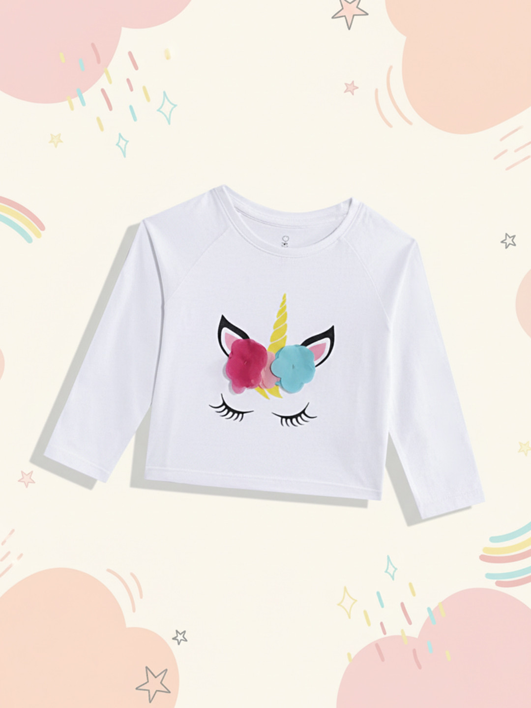mothercare Girls Printed & Applique Detail Pure Cotton Long Sleeves T-shirt